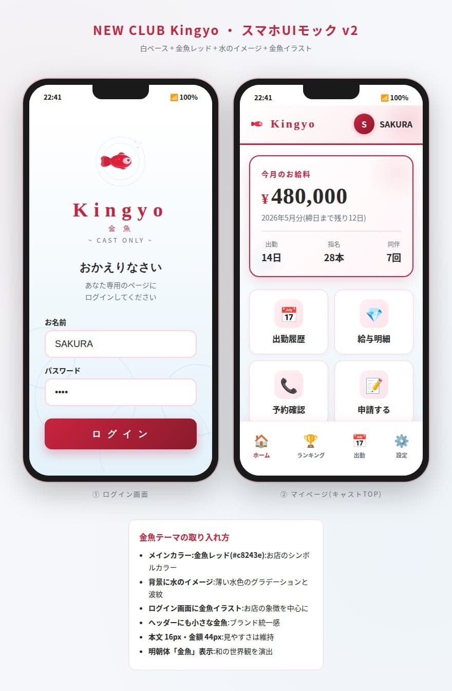 キャスト管理システム「金魚」｜国分町クラブの店舗DX